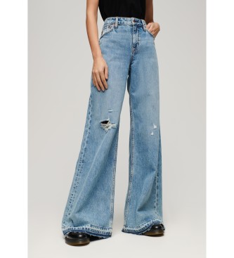 Superdry para mujer. W7011066A Jeans acampanados de pernera ancha y bajos sin rematar azul (30/30), Casual, Algodón, Denim