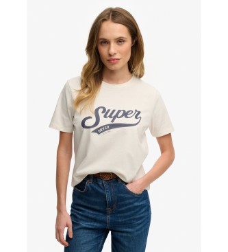 Superdry para mujer. W1011869A Camiseta Varsity Script blanco crema (XS), Casual, Algodón, Manga corta