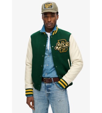Superdry para hombre. M5011943A Cazadora bómber de lana Varsity verde (L), Casual, Poliéster