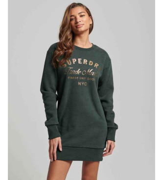 Superdry för kvinnor. W8011496A Stickad klänning med metalliclogotyp Luxe green (XS), Casual, Grön, Polyester, Lång ärm