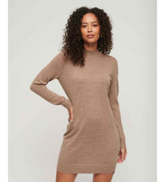 Superdry para mujer. W8011223A Vestido de punto de manga larga en lana marrón (XL), Casual, Algodón