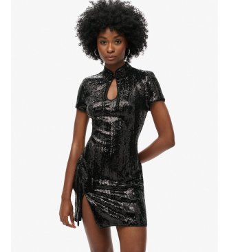 Superdry Vestido Mandarin Sequin negro