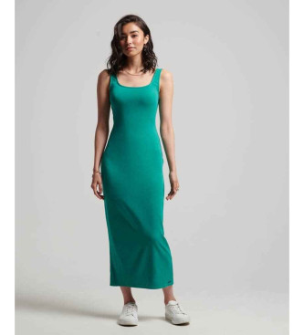 Vestido midi de punto con escote cuadrado verde (XS), Casual, Modal, Sin mangas / Tirantes