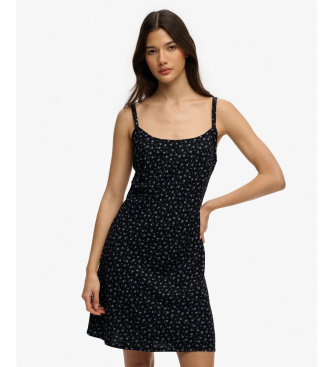 Superdry para mujer. W8012118A Vestido Printed Cami negro (XL), Casual, Viscosa, Sin mangas / Tirantes