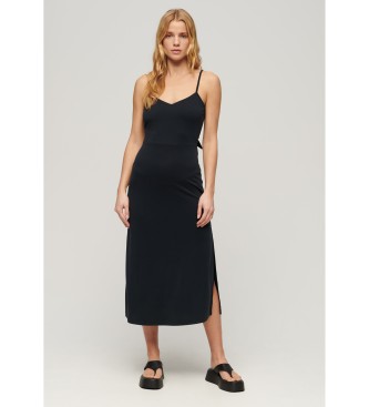 Superdry para mujer. W8011419A Vestido de punto con espalda abierta negro (L), Casual, Viscosa, Modal, Sin mangas / Tirantes