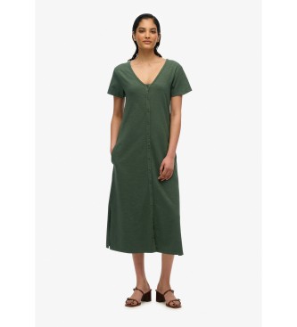 Superdry para mujer. W8011860A Vestido de punto midi verde (M), Casual, Algodón, Manga corta