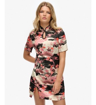 Superdry para mujer. W8012025A Vestido Mandarin Jacquard rosa (L), Casual, Fiesta, Viscosa, Manga corta