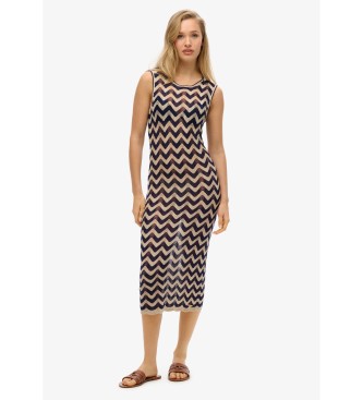 Superdry para mujer. W8011848A Vestido midi de punto en zigzag marino (M), Casual, Viscosa, Sin mangas / Tirantes