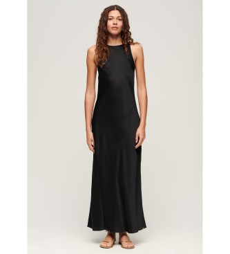 Superdry Para Mujer. W8011628A Vestido Midi De Raso Negro (S), Casual, Viscosa, Sin Mangas / Tirantes-image