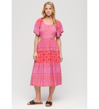 Superdry Vestido midi estampado con diseño recortado rosa