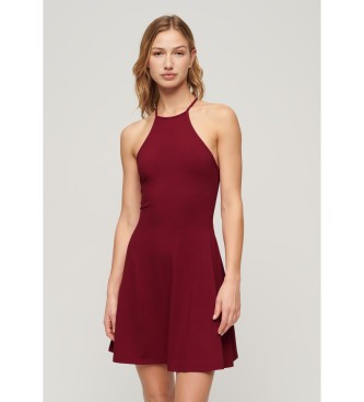 Superdry para mujer. W8011614A Vestido mini de punto entallado con vuelo rojo (L), Casual, Viscosa, Sin mangas / Tirantes