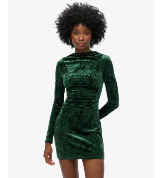 Superdry Vestido Velvet Longsleeved verde