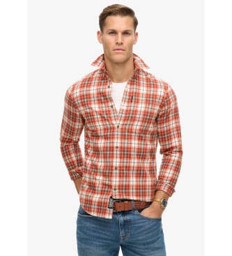 Superdry para hombre. M4010737A Camisa de algodón orgánico a cuadros vintage naranja (S), Casual, Manga larga, Sostenible