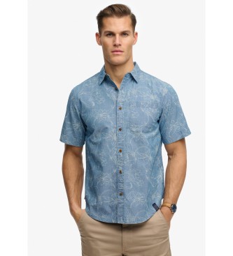Superdry för män. M4011129A Vintage Loom blå skjorta (XXL), Casual, Bomull, Kort ärm