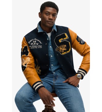 Superdryvoor mannen. M5012183A Vintage Varsity jas met patches mairno (M), Casual, Wol, Marineblauw