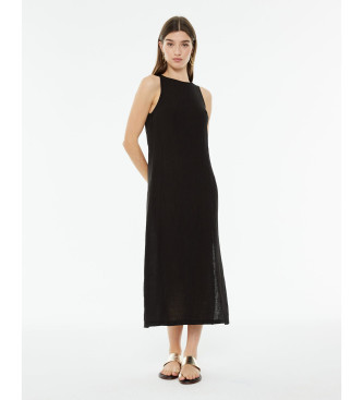 SYSTEM ACTION para mulher. V25VE420 Vestido comprido de linho preto (M), Casual, Sem mangas / correias