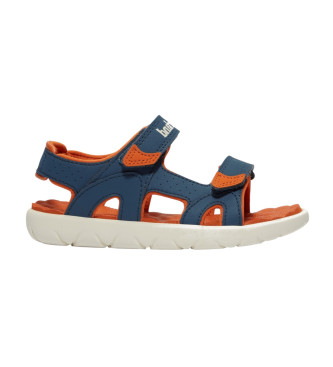 Timberland unisex para niños. TB0A5M2DL791 Sandalias de piel con tira en el talón Perkins Row marino (24), Plano, Velcro, Casual, moda infan