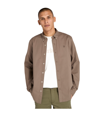 Timberland para hombre. TB0A6GRHBK01 Camisa de manga larga de popelina elástica marrón (L), Casual, Algodón