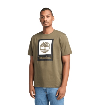 Timberlandvoor mannen. TB0A5QS2A581 Square Stack Logo T-shirt groen (S), Casual, Katoen, Korte mouwen