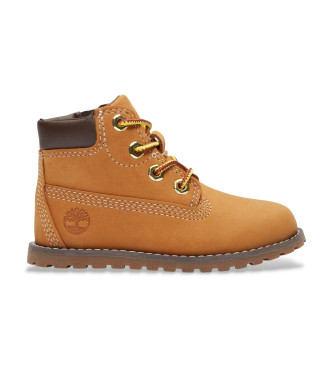 Timberland para niño. TB1A125Q2311 Botines de Piel Pokey Pine marrón (26), Plano, Cremallera, Casual, moda infantil