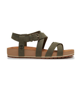 Timberland para mujer. TB0A2QTFEO61 Sandalias de piel Malibu Waves verde (38.5 W), Plano, Hebilla, Casual