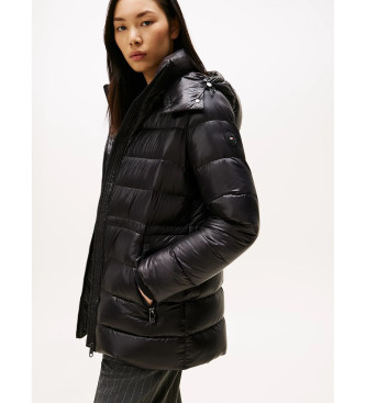Tommy Hilfiger para mujer. WW0WW47355 Abrigo acolchado brillante de plumón negro (S), Casual, Sostenible, Nylon reciclado