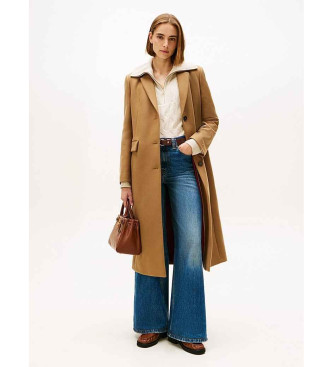 Tommy Hilfiger para mujer. WW0WW47445 Abrigo largo de mezcla de lana con cachemir marrón (38), Casual