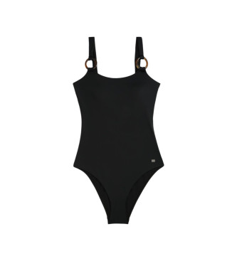 Tommy Hilfiger för kvinnor. UW0UW06480 Baddräkt i svart sköldpaddsskal med ringar (S), Strandkläder, Nylon