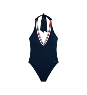 Tommy Hilfiger för kvinnor. UW0UW06356 Global Stripe baddräkt med marinblå halterneck (S), Strandkläder, Nylon, Marino