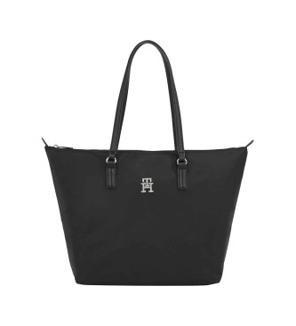 Tommy Hilfiger para mujer. AW0AW15639 Bolso tote con cinta distintiva negro (OSFA), Casual, Sostenible, Nylon reciclado