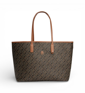 Tommy Hilfiger para mujer. AW0AW17416 Bolso Tote Monoplay negro, marón (OSFA), Marrón, Casual, Poliuretano