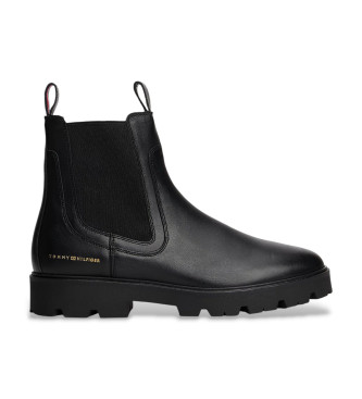 Tommy Hilfiger para mujer. FW0FW08775 Botines de Piel Chelsea negro (38), Plano, Ninguno, Casual