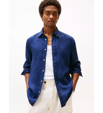Tommy Hilfiger para hombre. MW0MW34602 Camisa de corte regular en lino marino (L), Casual, Manga larga