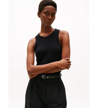 Tommy Hilfiger para mujer. WW0WW38635 Camiseta acanalada sin mangas de corte slim negro (S), Casual, Algodón, Sin mangas / Tirantes