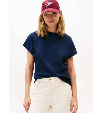 Tommy Hilfiger para mujer. WW0WW47455 Camiseta con botones dorados en el hombro marino (M), Casual, Algodón, Manga corta