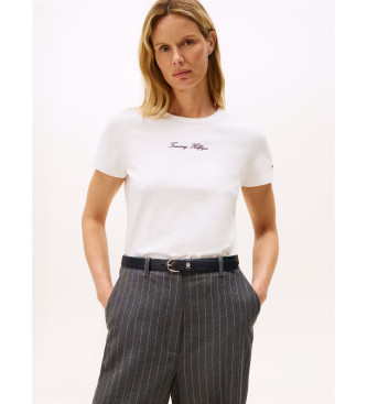 Tommy Hilfiger para mujer. WW0WW47460 Camiseta con logo texturizado blanco (XS), Casual, Algodón, Manga corta