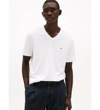 Tommy Hilfiger para hombre. MW0MW39249 Camiseta de cuello de pico blanco (S), Casual, Algodón, Manga corta