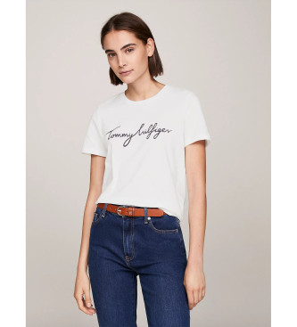 Tommy Hilfiger para mujer. WW0WW24967 Camiseta Heritage blanco (L), Casual, Algodón, Manga corta, Algodón Orgánico