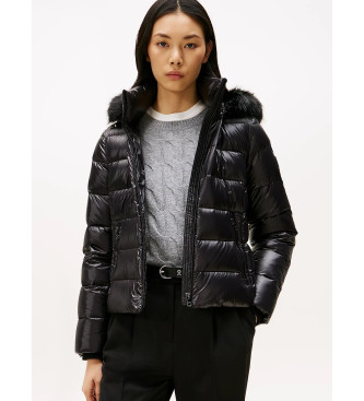 Tommy Hilfiger para mujer. WW0WW47354 Chaqueta brillante con capucha y plumón negro (L), Casual, Sostenible, Nylon reciclado