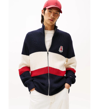 Tommy Hilfiger para hombre. MW0MW41396 Chaqueta de punto color block con cremallera marino (S), Casual, Algodón, Manga larga