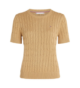 Jersey de punto trenzado con manga corta marrón (S), Casual, Algodón