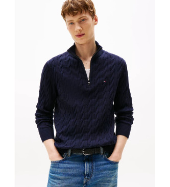 Tommy Hilfiger para hombre. MW0MW36532 Jersey de punto trenzado con media cremallera marino (S), Casual, Algodón