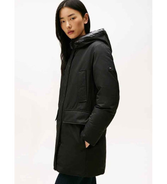 Tommy Hilfiger para mujer. WW0WW46533 Parka acolchada con capucha a contraste negro (M), Casual, Nylon, Manga larga