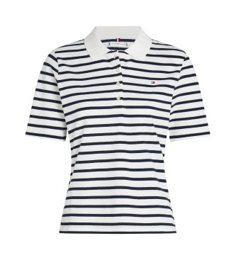 Tommy Hilfigervoor vrouwen. WW0WW43224 Geborduurd logo poloshirt 1985 Collectie wit, marineblauw (M), Casual, Katoen, Korte mouwen
