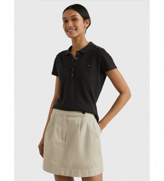Tommy Hilfiger para mujer. 1M57636661 Polo Heritage de corte slim negro (S), Casual, Algodón, Manga corta, Sostenible