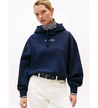 Tommy Hilfiger para mujer. WW0WW47459 Sudadera con capucha y logo texturizado marino (L), Casual, Algodón