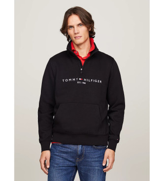 Tommy Hilfiger para hombre. MW0MW20954 Sudadera con cremallera de un cuarto y logo negro (L), Casual, Manga larga, Algodón Orgánico, Sosteni