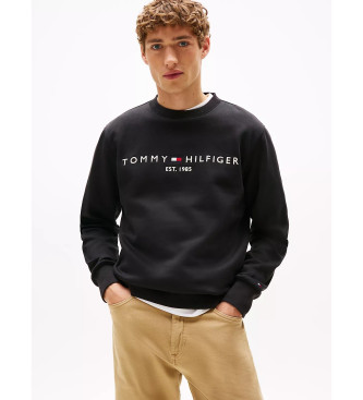Tommy Hilfiger para hombre. MW0MW11596 Sudadera de cuello redondo con logo bordado negro (M), Casual, Algodón