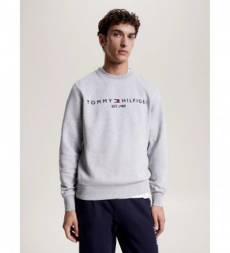 Tommy Hilfiger para hombre. MW0MW11596 Sudadera de cuello redondo con logo gris (M), Casual, Manga larga, Algodón Orgánico, Sostenible
