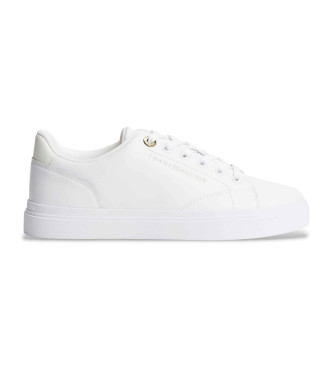 Tommy Hilfiger para mujer. FW0FW09105 Zapatillas de piel con logo metalizado blanco (36), Plano, Cordones, Casual